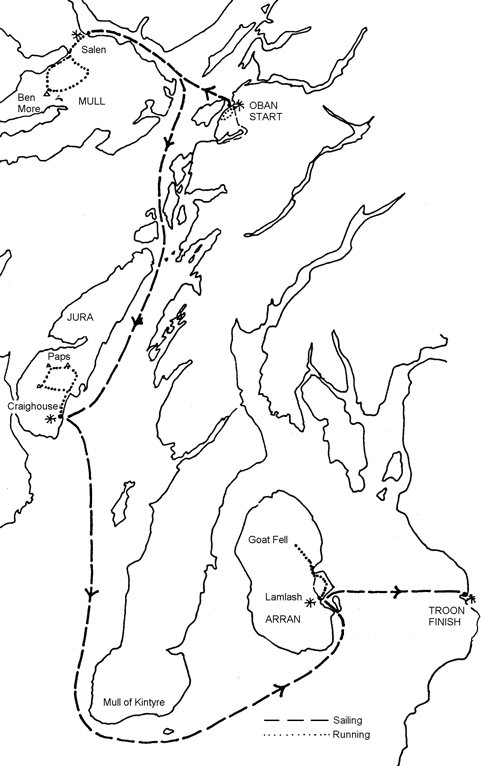 A map of the route through the islands and up to the peaks