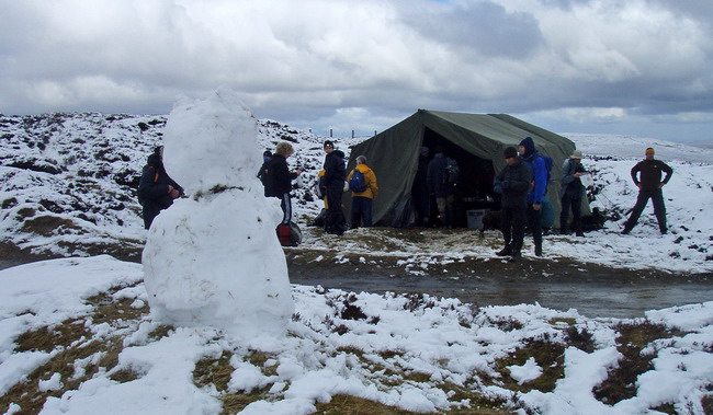 refreshments at Black Hill (a snowman helps out) - photo: Rob