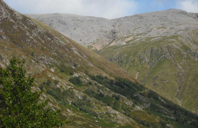 The Ben close up - route visible on top middle - photo: Old Cheviot